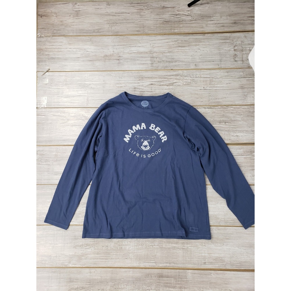 Life Is Good Mama Bear Crusher Tee Womens XXL Tall Blue Long Sleeve NWT